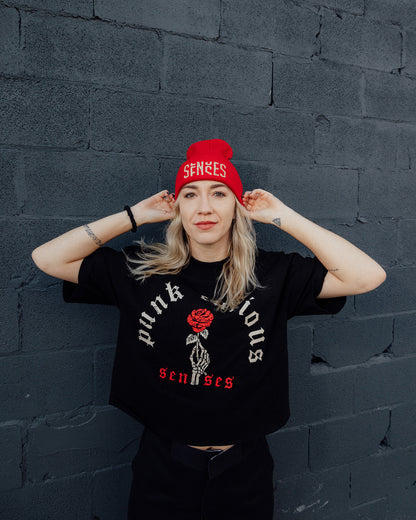 senses red beanie