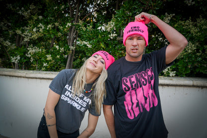neon pink EMO FRIENDLY beanie
